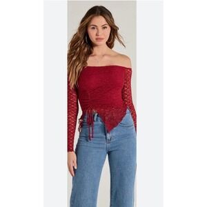 Windsor Trendy Babe Off The Shoulder Top Ruched Lace Red Whimsigoth Renfair L